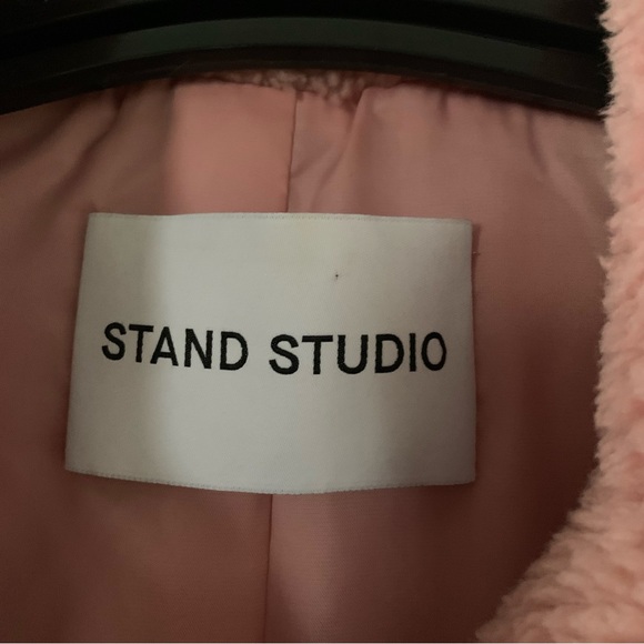 Women’s 38 STAND STUDIO CAMILLE COCOON Champagne Pink Fleece Teddy Coat EXC - Picture 3 of 13